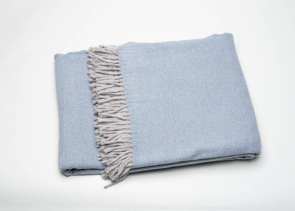 Sky Blue Mini Dot Fringed Throw Blanket HomeRoots