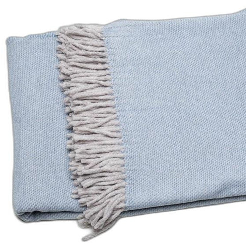 Sky Blue Mini Dot Fringed Throw Blanket — view 5