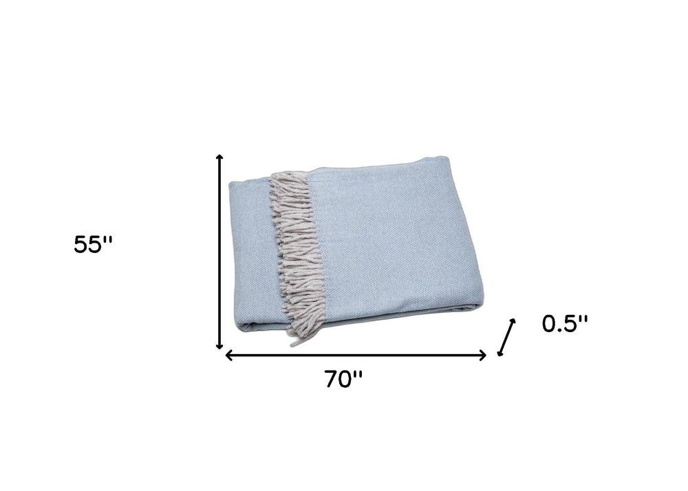 Sky Blue Mini Dot Fringed Throw Blanket — view 7
