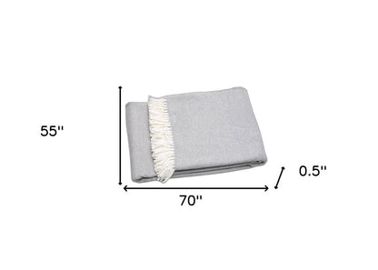 Light Gray Mini Dot Fringed Throw Blanket HomeRoots