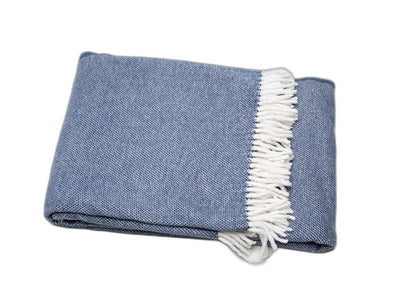 Navy Blue Mini Dot Fringed Throw Blanket