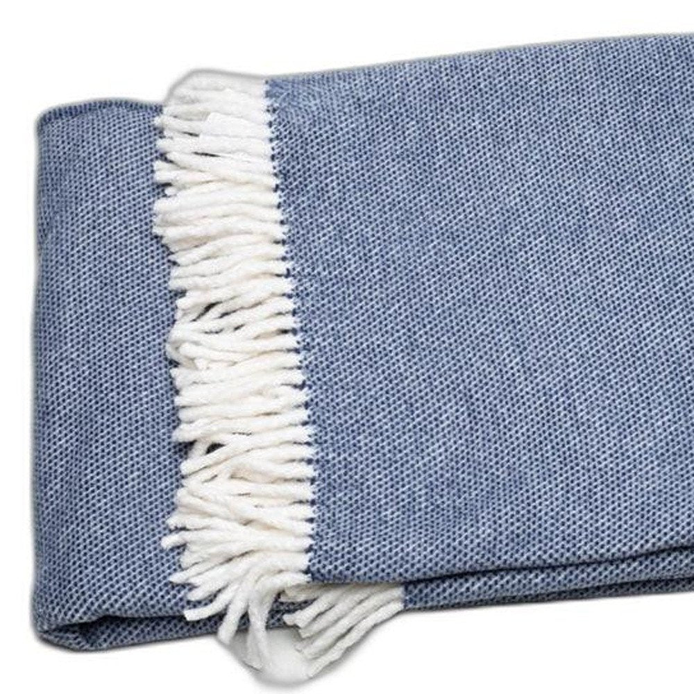 Navy Blue Mini Dot Fringed Throw Blanket HomeRoots