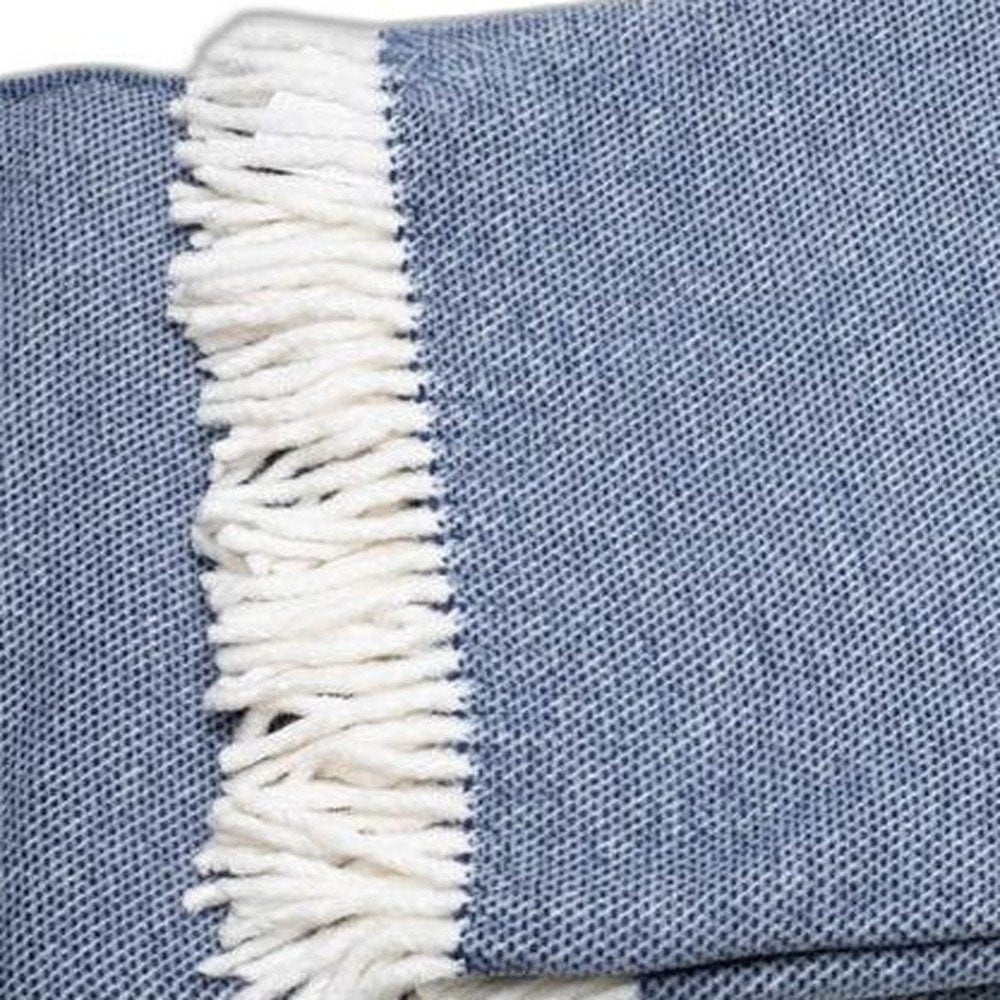 Navy Blue Mini Dot Fringed Throw Blanket HomeRoots