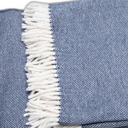 Navy Blue Mini Dot Fringed Throw Blanket HomeRoots