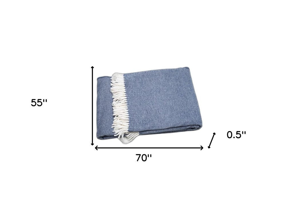 Navy Blue Mini Dot Fringed Throw Blanket HomeRoots