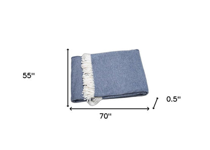 Navy Blue Mini Dot Fringed Throw Blanket HomeRoots
