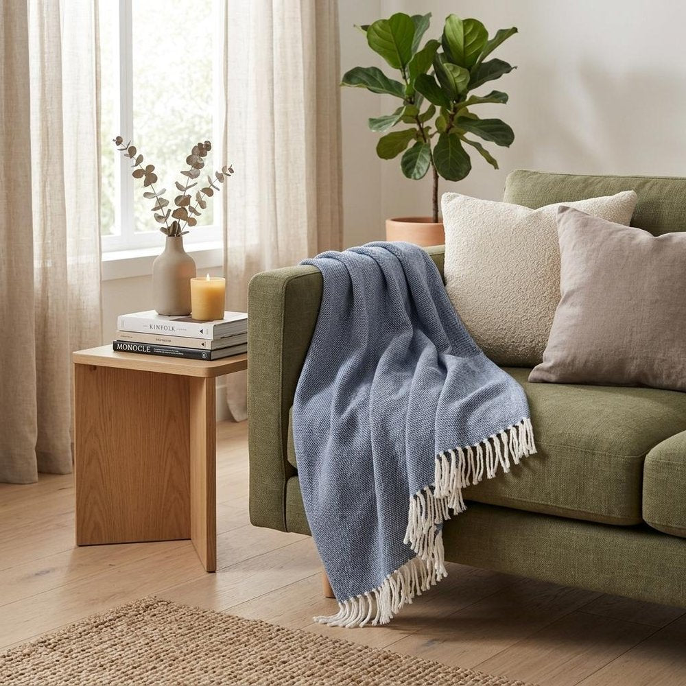 Navy Blue Mini Dot Fringed Throw Blanket HomeRoots