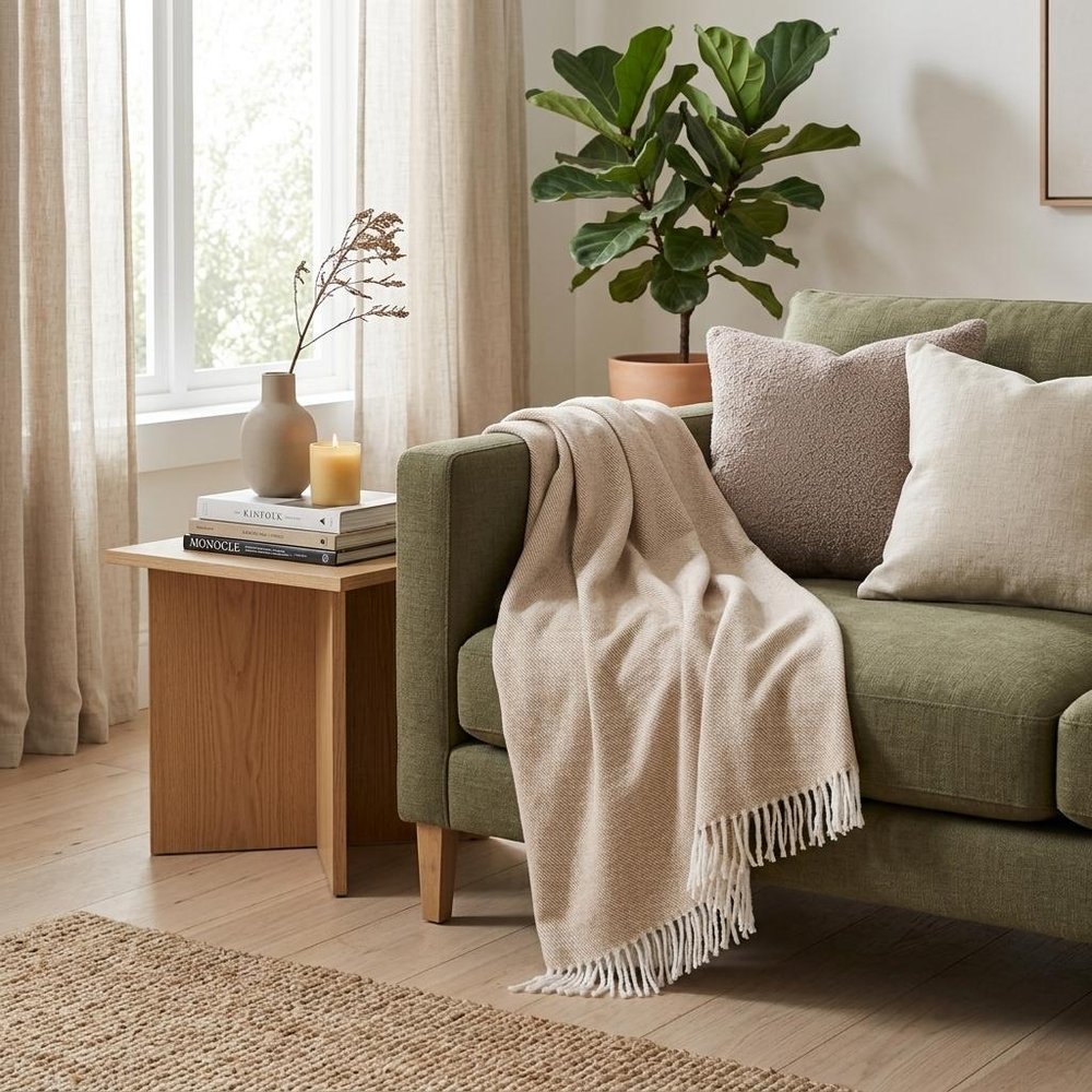 Stone Mini Dot Fringed Throw Blanket HomeRoots