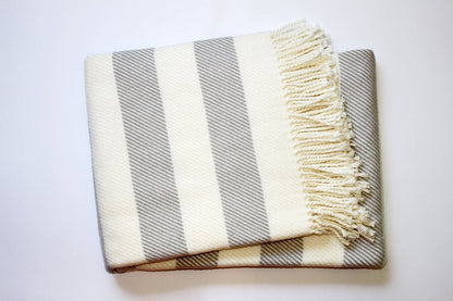 Cream and Gray Slanted Stripe Fringed Throw Blanket HomeRoots
