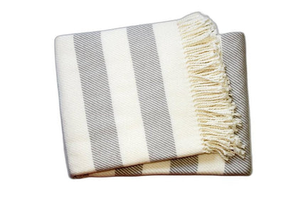Cream and Gray Slanted Stripe Fringed Throw Blanket HomeRoots