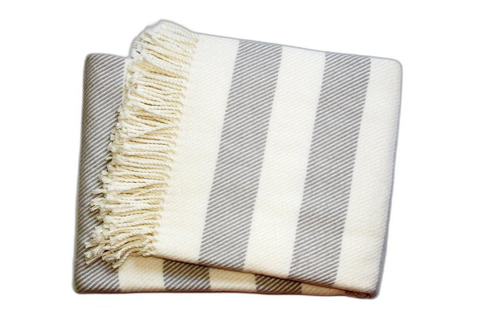 Cream and Gray Slanted Stripe Fringed Throw Blanket HomeRoots