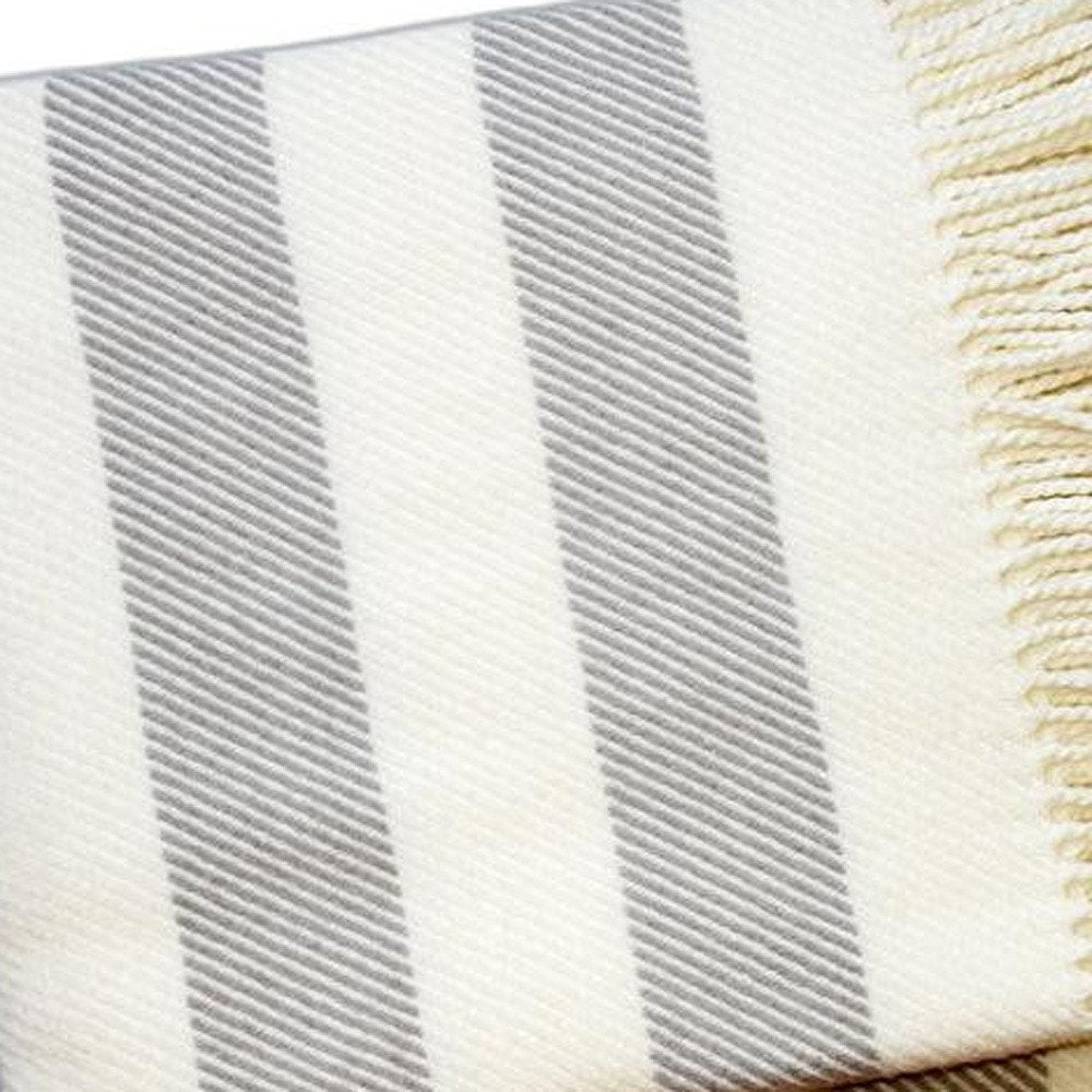 Cream and Gray Slanted Stripe Fringed Throw Blanket — view 6