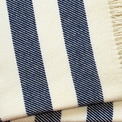 55" X 70" Blue And Cream Striped Cotton Plush Throw Blanket HomeRoots