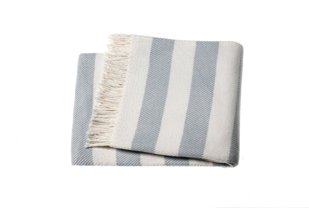 Cream and Sky Blue Slanted Stripe Fringed Throw Blanket HomeRoots