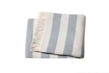 Cream and Sky Blue Slanted Stripe Fringed Throw Blanket HomeRoots