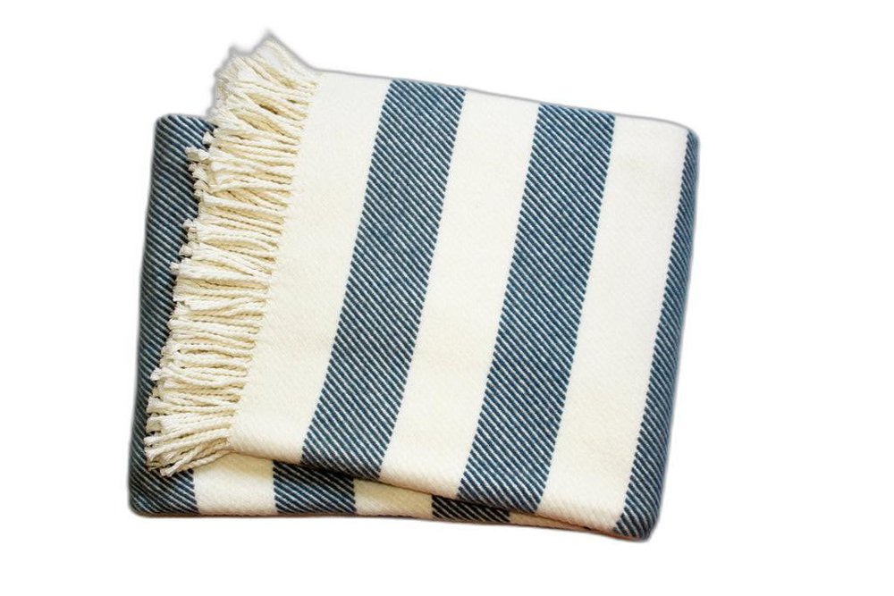 Cream and Slate Slanted Stripe Fringed Throw Blanket — view 4