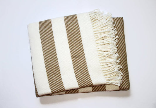 Cream and Stone Slanted Stripe Fringed Throw Blanket HomeRoots