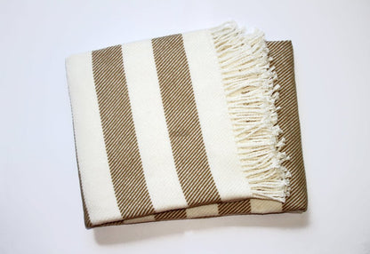 Cream and Stone Slanted Stripe Fringed Throw Blanket HomeRoots