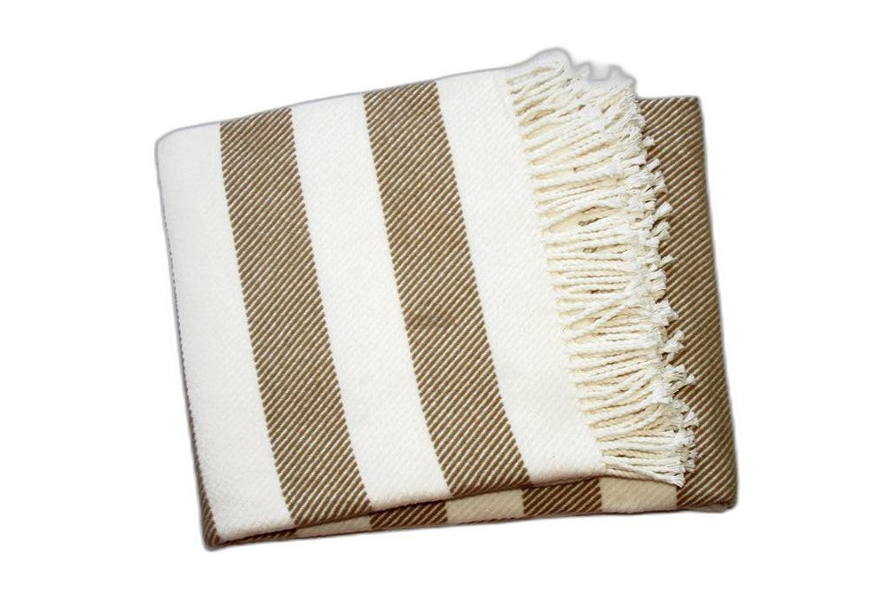 Cream and Stone Slanted Stripe Fringed Throw Blanket HomeRoots