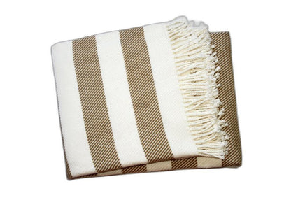 Cream and Stone Slanted Stripe Fringed Throw Blanket HomeRoots