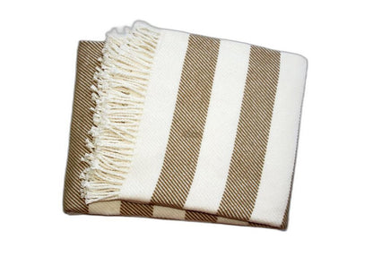 Cream and Stone Slanted Stripe Fringed Throw Blanket HomeRoots