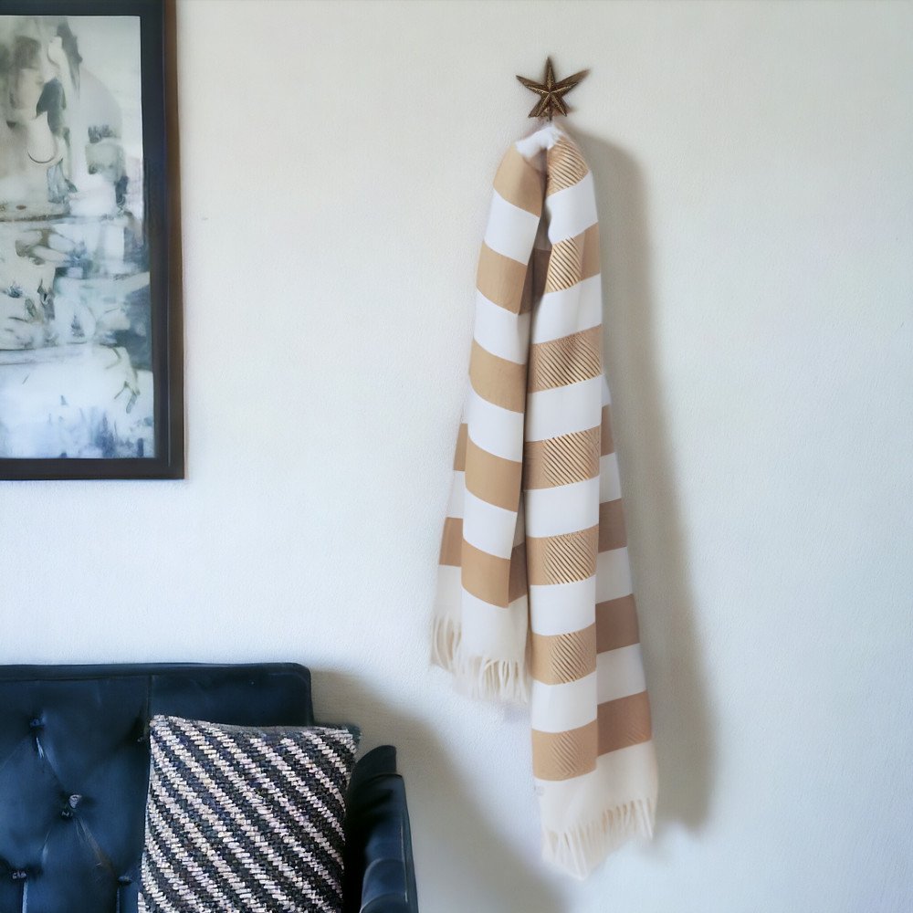 Cream and Stone Slanted Stripe Fringed Throw Blanket HomeRoots