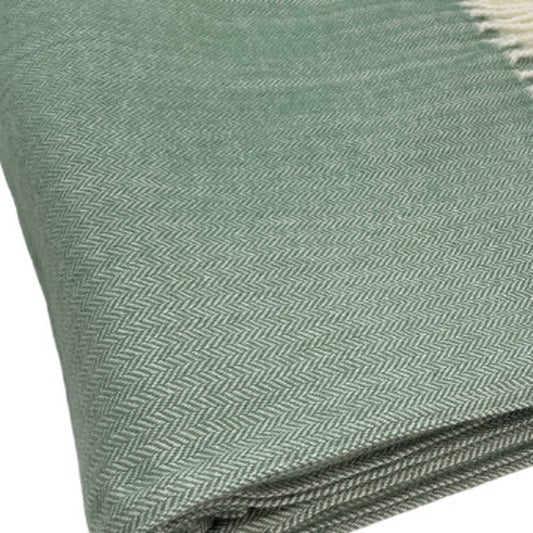 50" X 60" Green And Ivory Woven Herringbone Plush Throw Blanket with Tassels HomeRoots