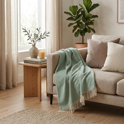 50" X 60" Green And Ivory Woven Herringbone Plush Throw Blanket with Tassels HomeRoots