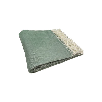 50" X 60" Green And Ivory Woven Herringbone Plush Throw Blanket with Tassels HomeRoots