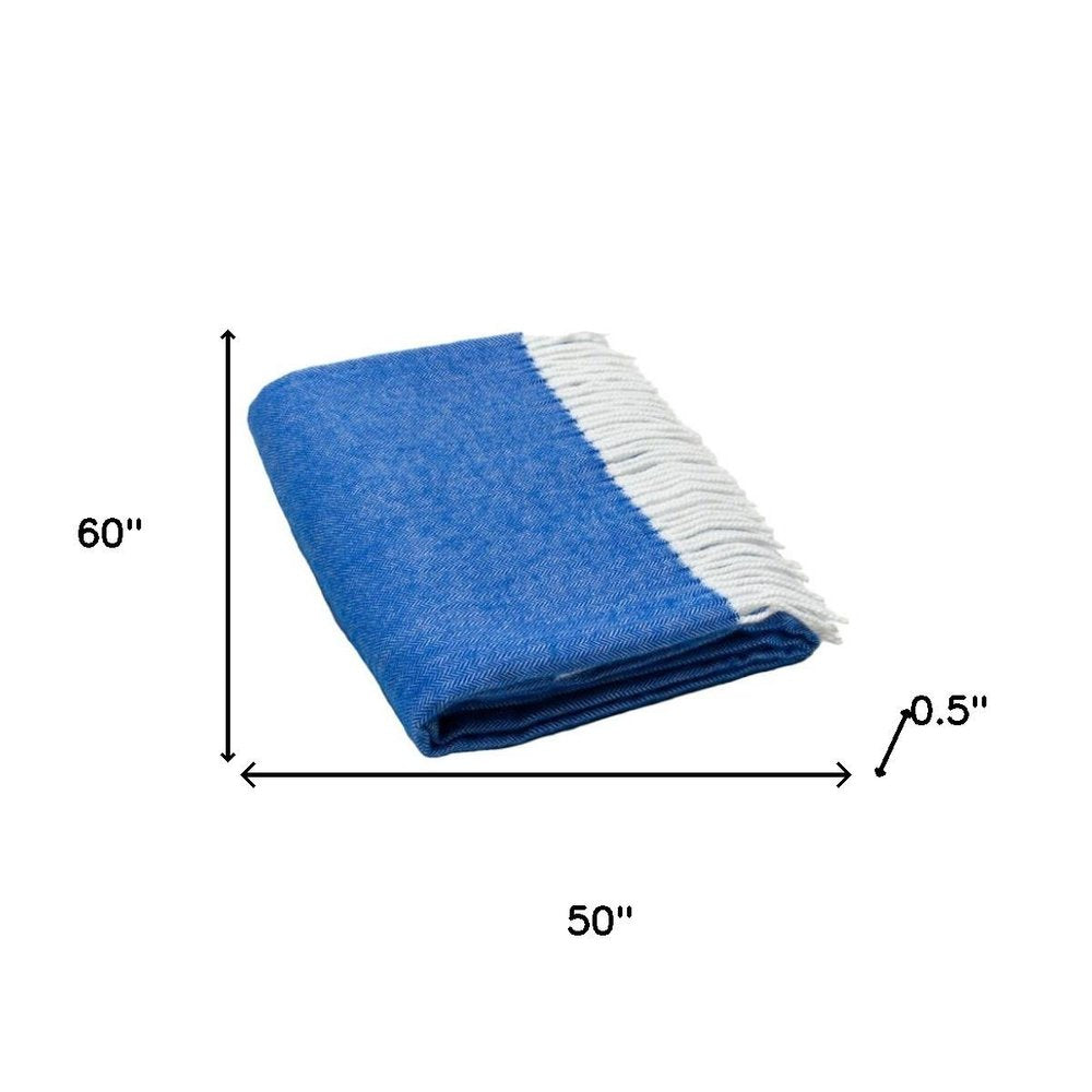 50" X 60" Royal Blue And White Woven Herringbone Plush Throw Blanket HomeRoots