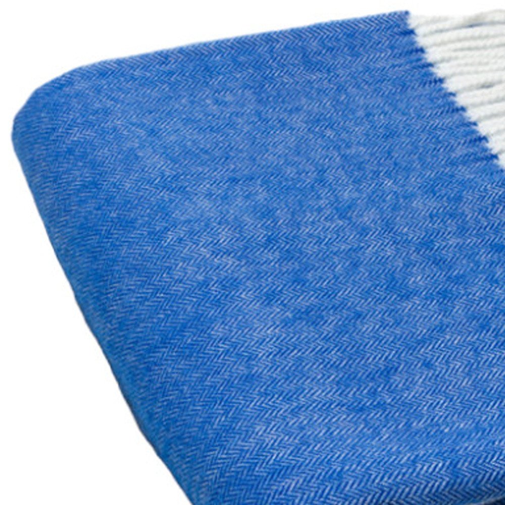 50" X 60" Royal Blue And White Woven Herringbone Plush Throw Blanket HomeRoots