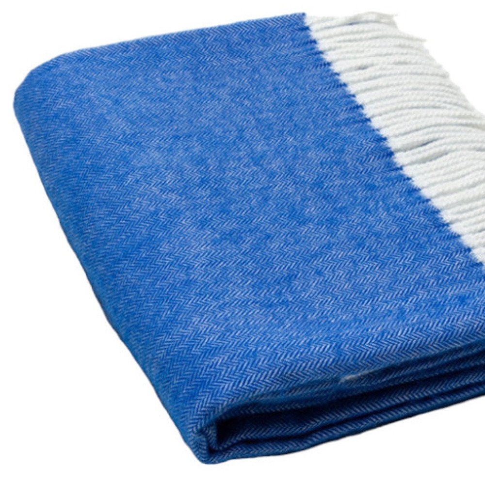 50" X 60" Royal Blue And White Woven Herringbone Plush Throw Blanket HomeRoots