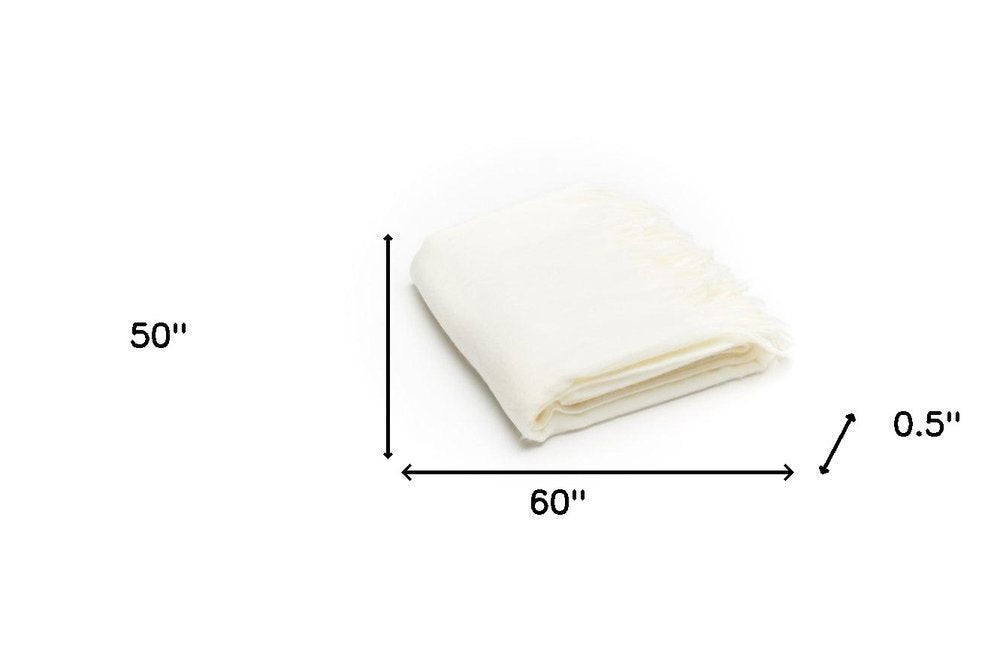 Creamy Milk Soft Acrylic Herringbone Throw Blanket HomeRoots