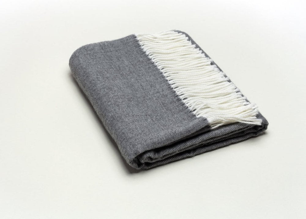 Dark Gray Soft Acrylic Herringbone Throw Blanket HomeRoots