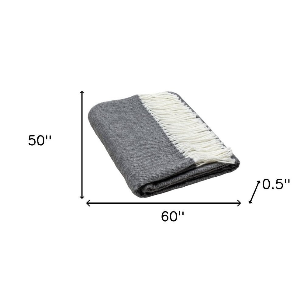 Dark Gray Soft Acrylic Herringbone Throw Blanket — view 6