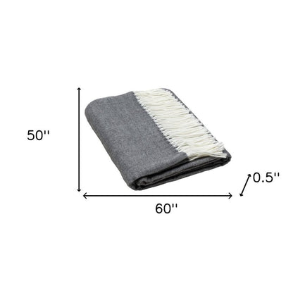 Dark Gray Soft Acrylic Herringbone Throw Blanket HomeRoots