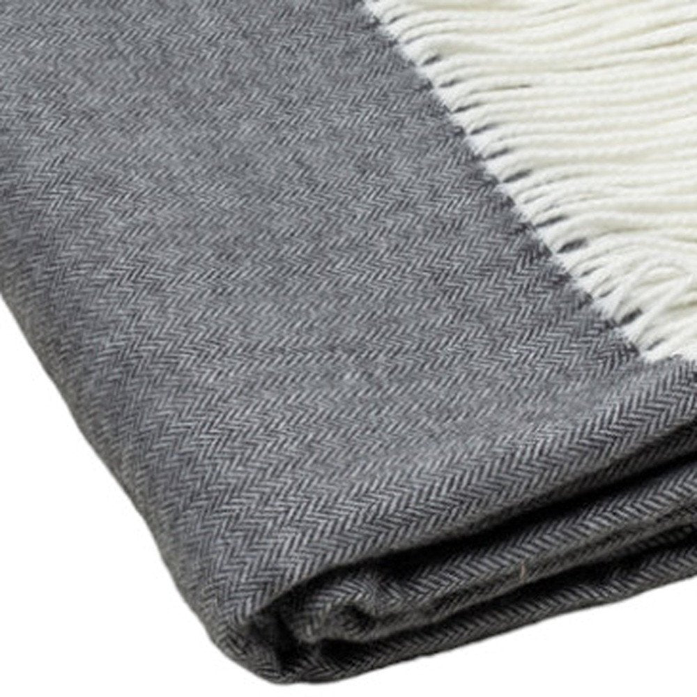 Dark Gray Soft Acrylic Herringbone Throw Blanket HomeRoots