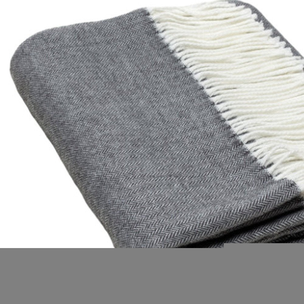 Dark Gray Soft Acrylic Herringbone Throw Blanket HomeRoots