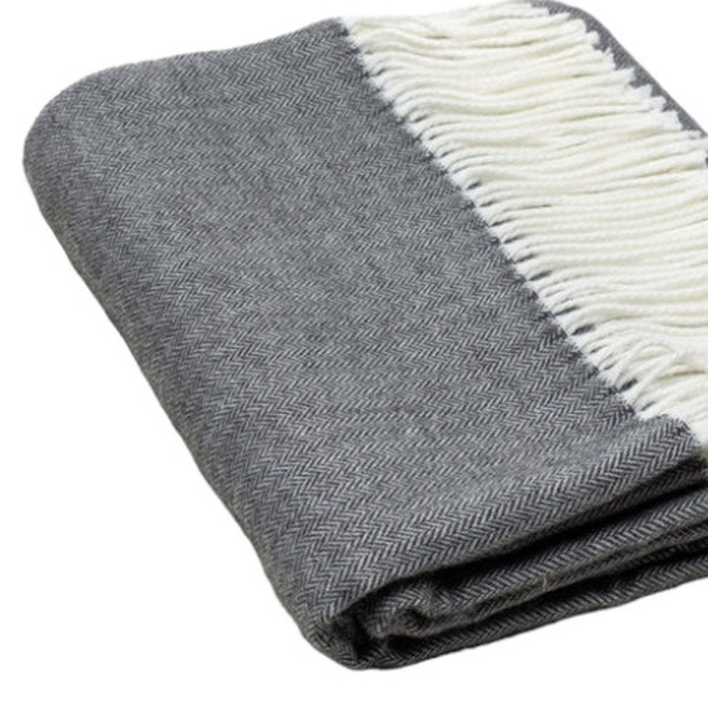 Dark Gray Soft Acrylic Herringbone Throw Blanket HomeRoots