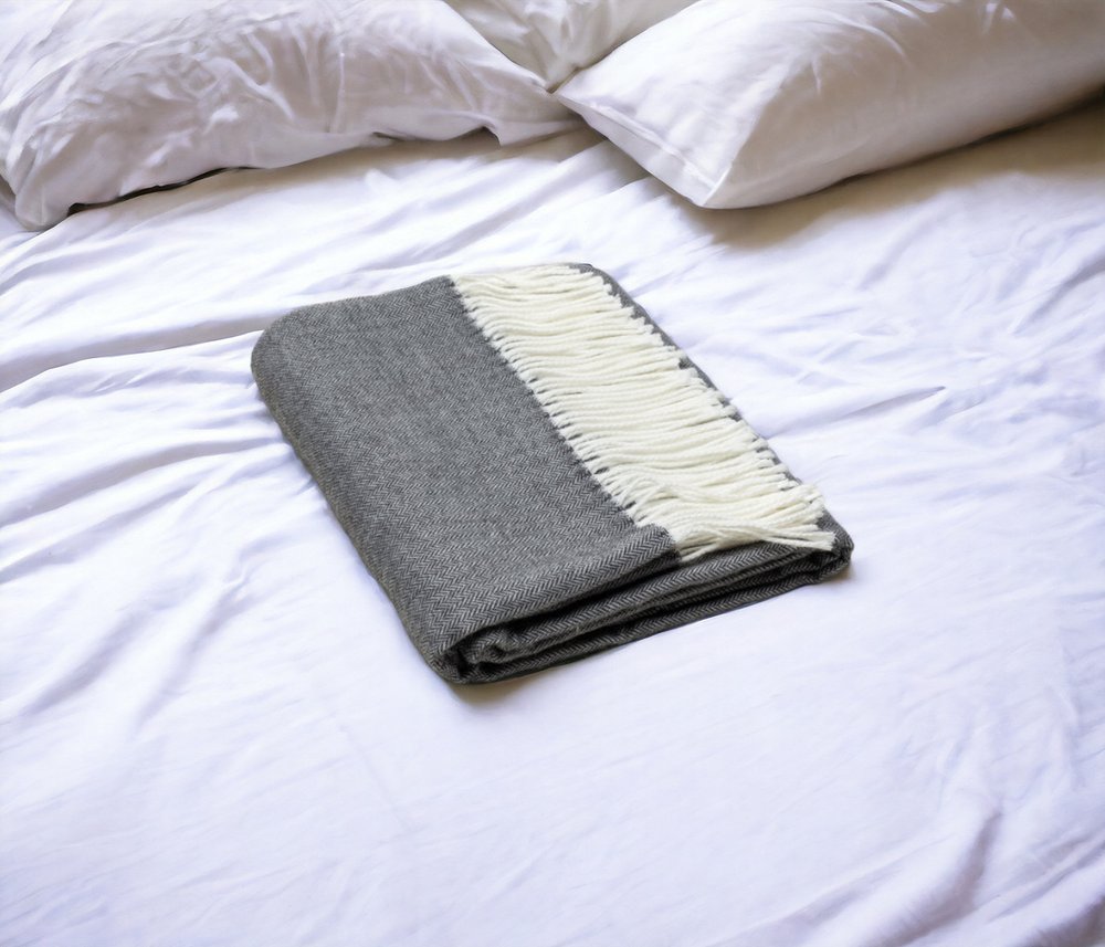 Dark Gray Soft Acrylic Herringbone Throw Blanket HomeRoots