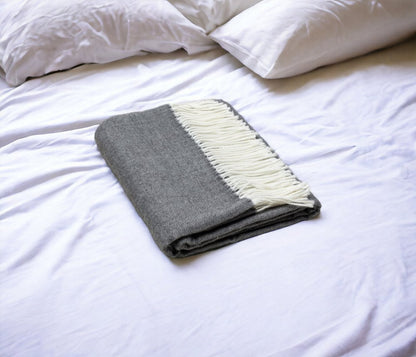 Dark Gray Soft Acrylic Herringbone Throw Blanket HomeRoots