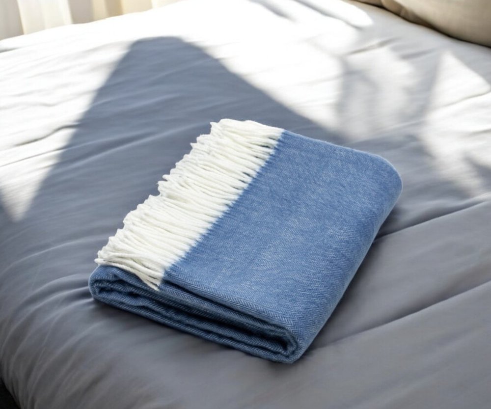 50" X 60" Denim Blue Woven Herringbone Plush Throw Blanket HomeRoots