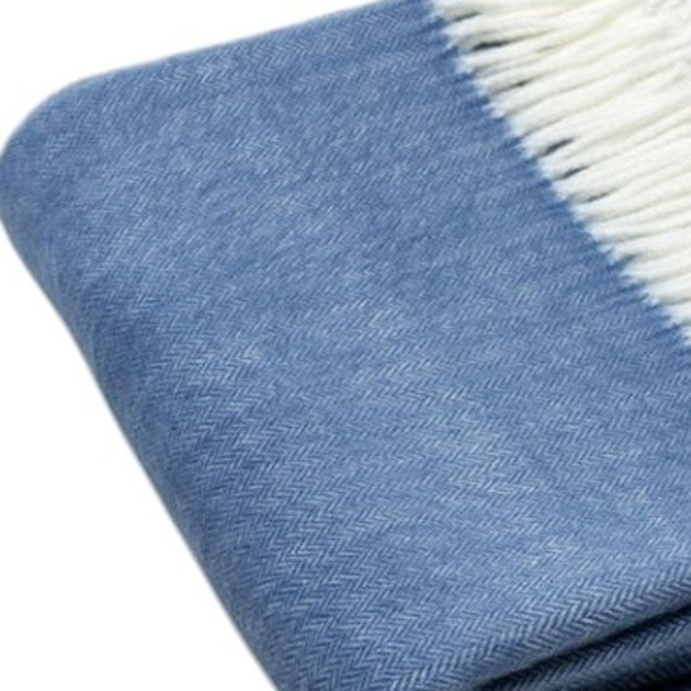 50" X 60" Denim Blue Woven Herringbone Plush Throw Blanket HomeRoots