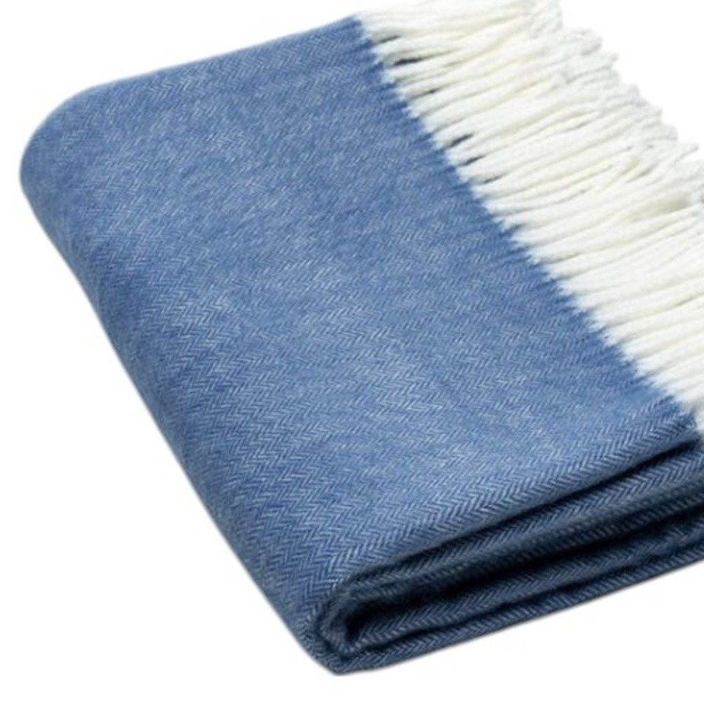 50" X 60" Denim Blue Woven Herringbone Plush Throw Blanket HomeRoots