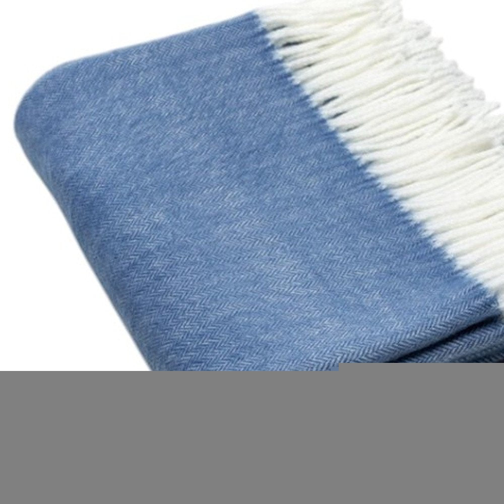 50" X 60" Denim Blue Woven Herringbone Plush Throw Blanket HomeRoots