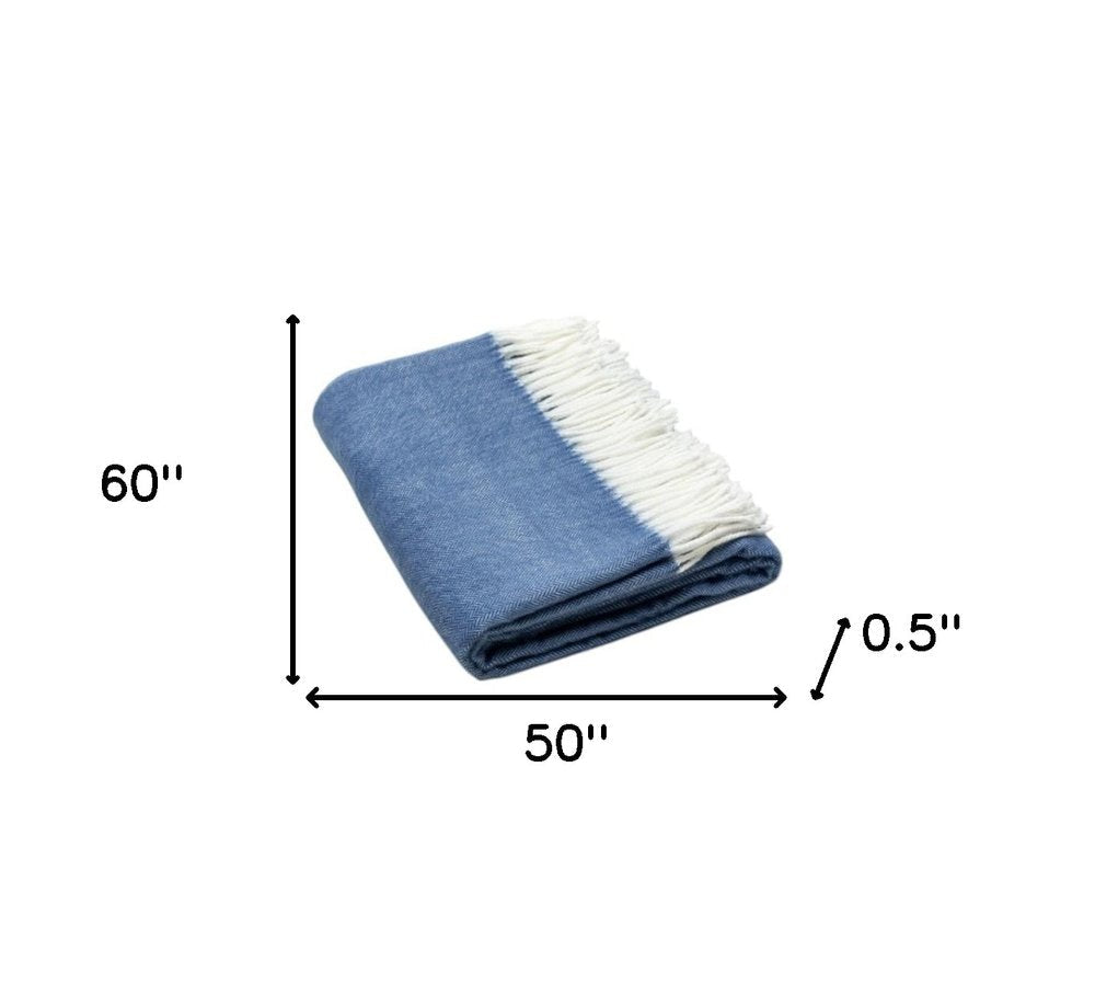 50" X 60" Denim Blue Woven Herringbone Plush Throw Blanket HomeRoots