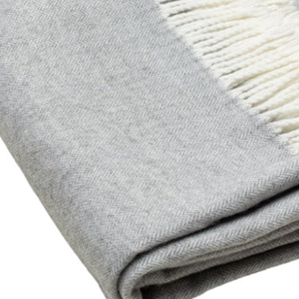 60" X 50" Light Gray Herringbone Plush Throw Blanket HomeRoots