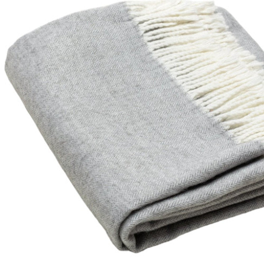 60" X 50" Light Gray Herringbone Plush Throw Blanket HomeRoots