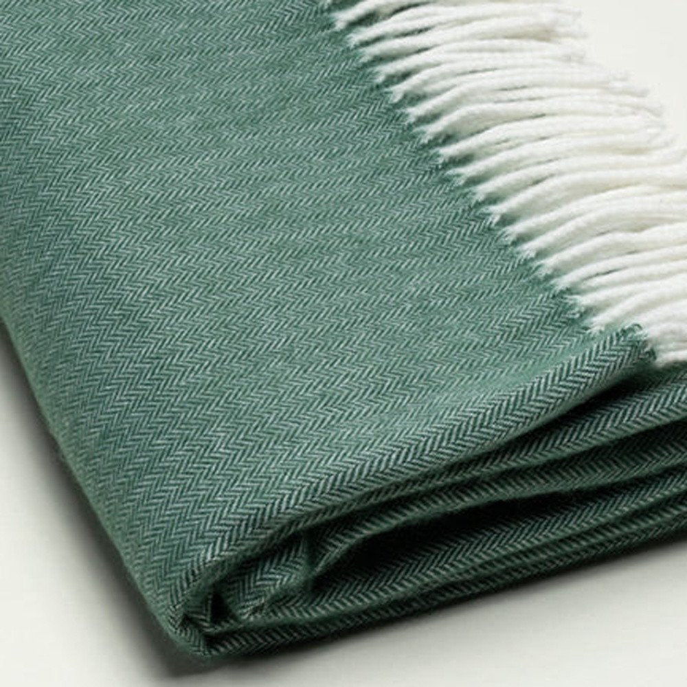 50" X 60" Olive Green And White Woven Herringbone Plush Throw Blanket with Tassels HomeRoots