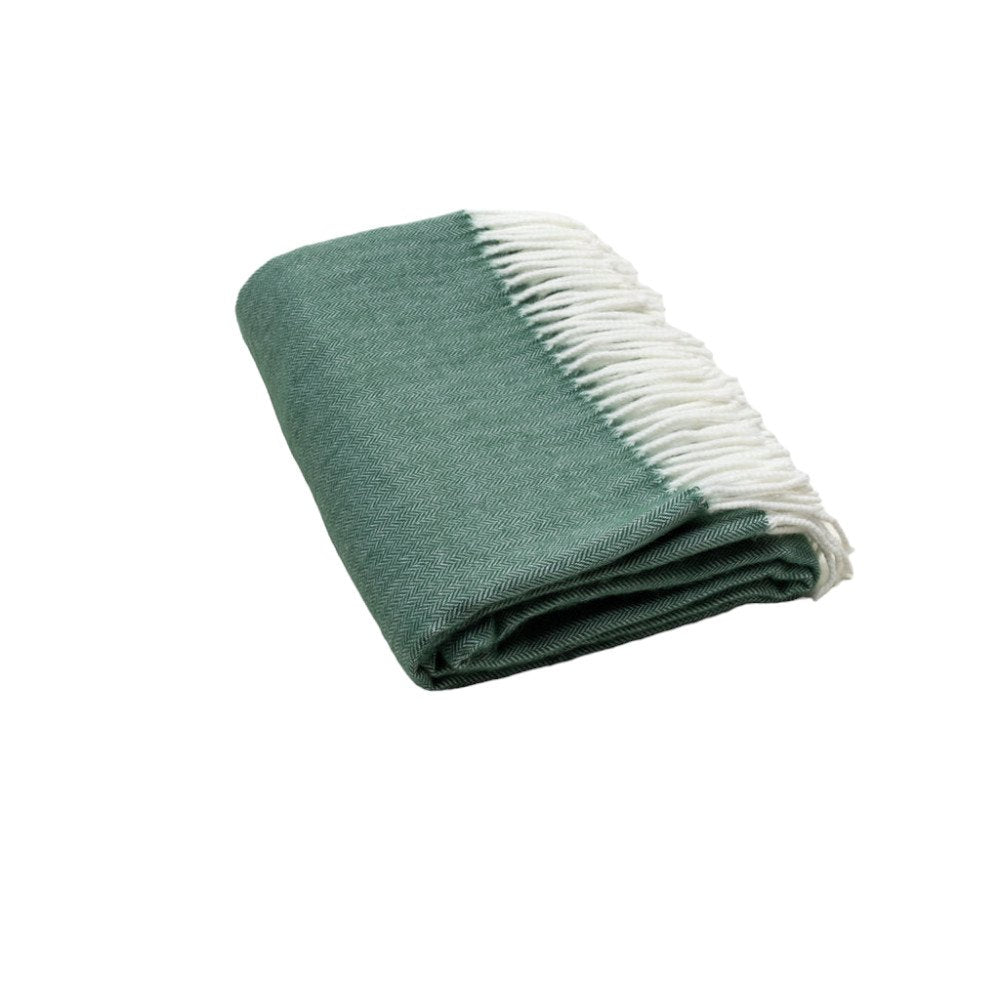 50" X 60" Olive Green And White Woven Herringbone Plush Throw Blanket with Tassels HomeRoots